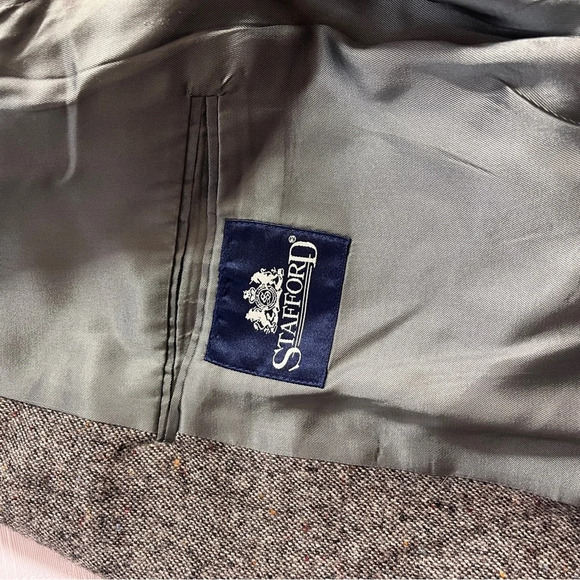 Vintage Stafford Men’s 42L Brown Tweed Sports Coat 100% Virgin Wool Elbow Patch - Picture 13 of 15